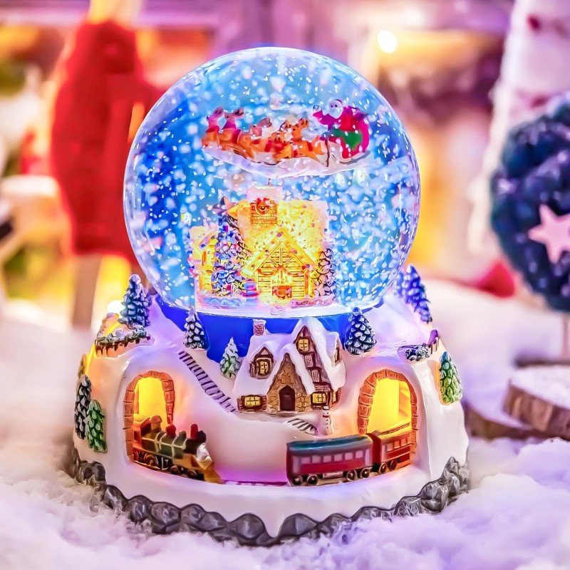 Musical Rotating Santa Claus Flying Over Village,Automatic Snowfall,Train, Christmas Snow Globe Music Box Gifts, for Women Wife Mom Girlfriend Daughter, Xmas Present,Plays 48 Classic Christmas Carols Musical Rotating Santa Claus Flying Over Village,Automatic Snowfall,Train, Christmas Snow Globe Music Box Gifts, for Women Wife Mom Girlfriend Daughter, Xmas Present,Plays 48 Classic Christmas Carols