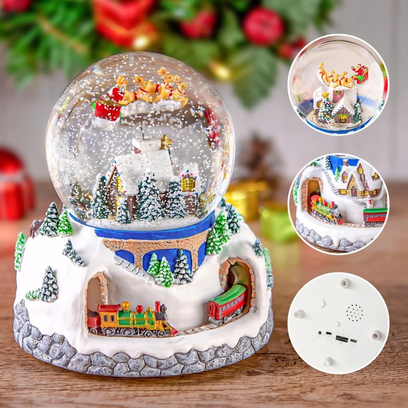 Musical Rotating Santa Claus Flying Over Village,Automatic Snowfall,Train, Christmas Snow Globe Music Box Gifts, for Women Wife Mom Girlfriend Daughter, Xmas Present,Plays 48 Classic Christmas Carols Musical Rotating Santa Claus Flying Over Village,Automatic Snowfall,Train, Christmas Snow Globe Music Box Gifts, for Women Wife Mom Girlfriend Daughter, Xmas Present,Plays 48 Classic Christmas Carols