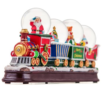 Santa Claus Christmas Train Snow Globe Decoration with Colorful LED Lights - Perfect for Home, Office and Holiday for Friends and Family