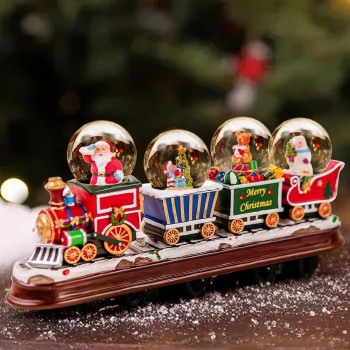 Santa Claus Christmas Train Snow Globe Decoration with Colorful LED Lights - Perfect for Home, Office and Holiday for Friends and Family