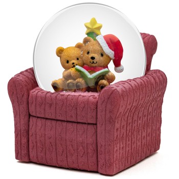 Musical Christmas Bear Snow Globe, Christmas Tree & Cozy Sofa Design, Christmas Decoration for Family, Friends, Plays 14 Classic Christmas Carols
