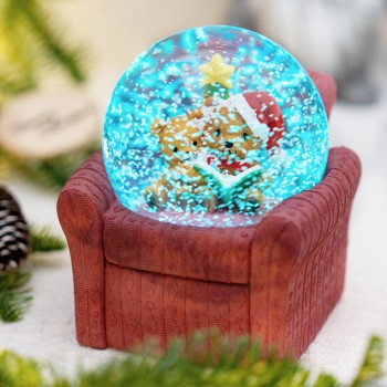 Musical Christmas Bear Snow Globe, Christmas Tree & Cozy Sofa Design, Christmas Decoration for Family, Friends, Plays 14 Classic Christmas Carols