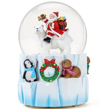 Christmas Snow Globes Clearance, Santa's Winter Musical,Hand-Painted Music Box,Colorful Lights, Auto Snowfall, Festive Animal Decor, Xmas Gifts, Play 14 Classic Christmas Melodies