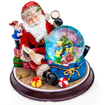 Santa Claus and Gift Pile Music Snow Globe Figurines,Color Lights & Snowfall Effect Music Box, Decoration for Home, Plays 8 Classic Christmas Songs