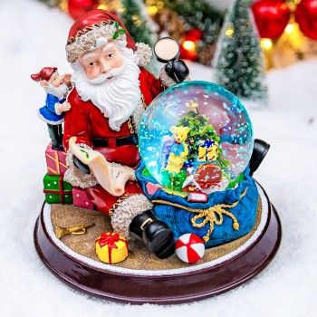 Santa Claus and Gift Pile Music Snow Globe Figurines,Color Lights & Snowfall Effect Music Box, Decoration for Home, Plays 8 Classic Christmas Songs