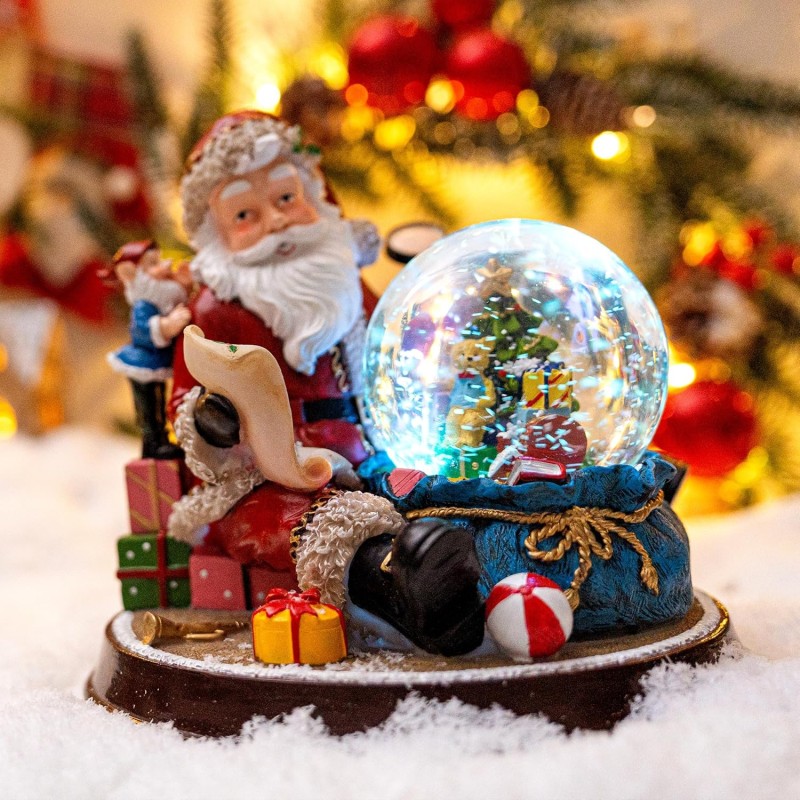 Santa Claus and Gift Pile Music Snow Globe Figurines,Color Lights & Snowfall Effect Music Box, Decoration for Home, Plays 8 Classic Christmas Songs Santa Claus and Gift Pile Music Snow Globe Figurines,Color Lights & Snowfall Effect Music Box, Decoration for Home, Plays 8 Classic Christmas Songs