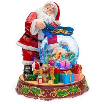 Santa Claus Snow Globe with Music Box, Automatic Snowfall, and LED Color Lights and Holiday Home Décor for Family, Friends, Plays 8 Classic Christmas Songs