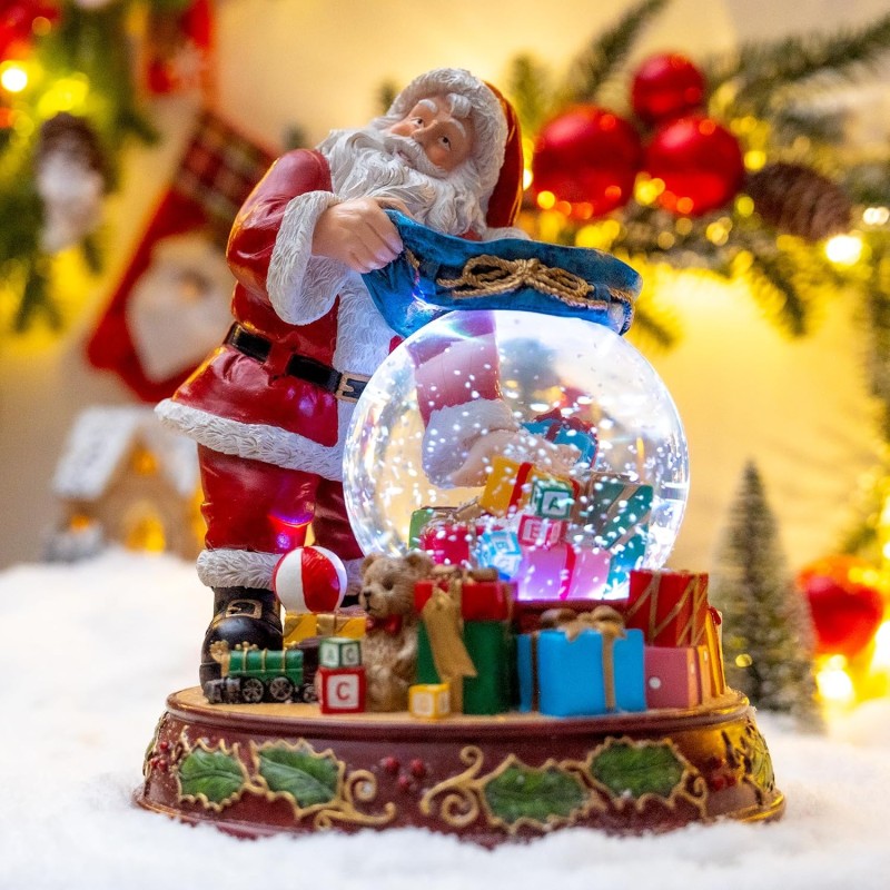 Santa Claus Snow Globe with Music Box, Automatic Snowfall, and LED Color Lights and Holiday Home Décor for Family, Friends, Plays 8 Classic Christmas Songs Santa Claus Snow Globe with Music Box, Automatic Snowfall, and LED Color Lights and Holiday Home Décor for Family, Friends, Plays 8 Classic Christmas Songs