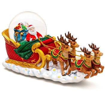 Christmas Snow Globes Clearance, Santa Claus Reindeer Sleigh Automatic Snowfall Music Box with Colourful Lights, Xmas Present Gifts for Family, Friends, Plays 48 Classic Christmas Melodies