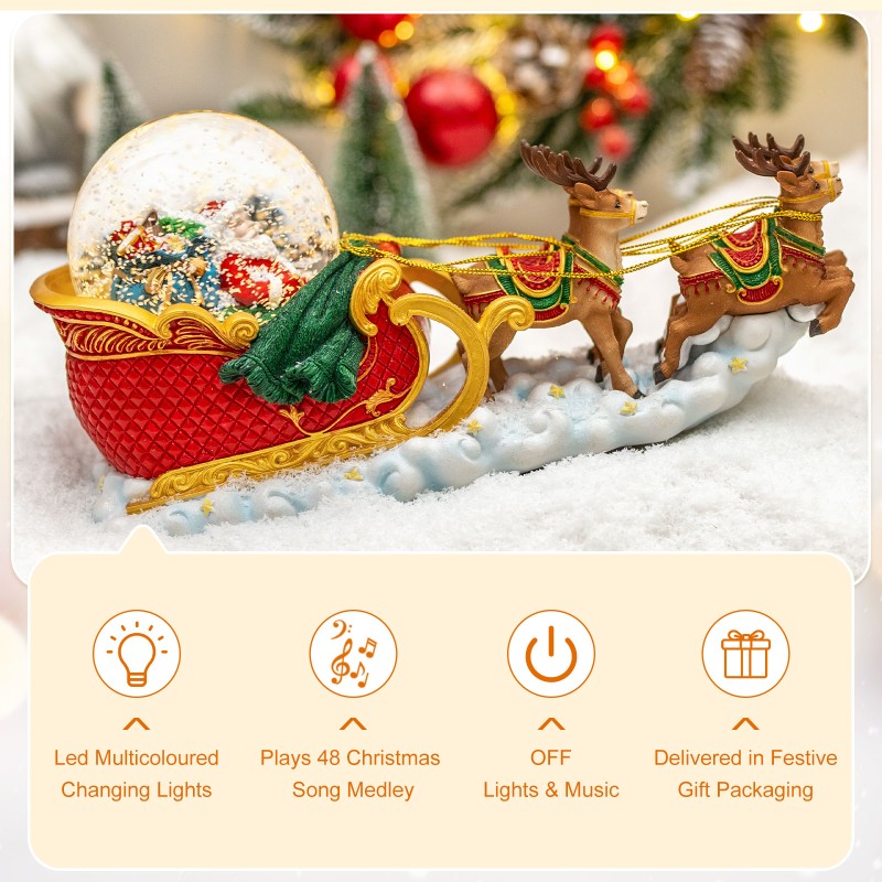 Christmas Snow Globes Clearance, Santa Claus Reindeer Sleigh Automatic Snowfall Music Box with Colourful Lights, Xmas Present Gifts for Family, Friends, Plays 48 Classic Christmas Melodies Christmas Snow Globes Clearance, Santa Claus Reindeer Sleigh Automatic Snowfall Music Box with Colourful Lights, Xmas Present Gifts for Family, Friends, Plays 48 Classic Christmas Melodies