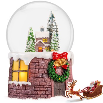 Santa Claus and Gift Pile Music Snow Globe Figurines,Color Lights & Snowfall Effect Music Box, Decoration for Home, Plays 8 Classic Christmas Songs