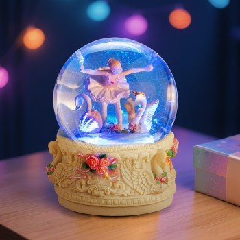 Ballerina Snow Globe Music Box, Ballet Gifts for Girlfriend Wife Girls Daughter Mother Day Birthday Christmas Anniversary Musical Box with Light Play Swan Lake