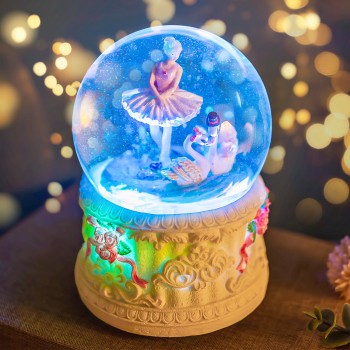 Ballerina Snow Globe Music Box- Ballet Gift for Wife Daughter Girlfriend Ballerina Musical Box with Light Birthday Christmas Valentine Day Anniversary Present Play Swan Lake