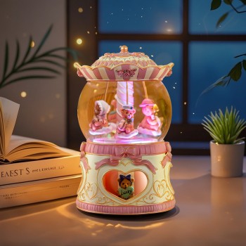 Teddy Bear Music Box Snow Globe, Rotating Musical Boxes with Light for Mom Wife Daughter Girlfriend Anniversary Christmas Birthday Gift Play You are My Sunshine