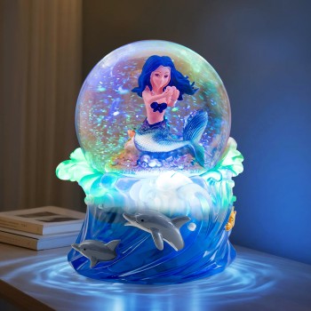 Mermaid Snow Globe Music Box, Ocean Theme Birthday Gift for Girls Daughter Girlfriend Wife Women Mother Day Anniversary Musical Box with Light Play You are My Sunshine