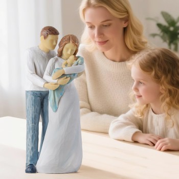 AIDLNS Family of 3 Figurine, Sculpted Hand-Painted Statue Joy of Family Figurine Collectible Keepsake Gifts for Birthdays Christmas Mother's Day Newborn Gift Home Decoration