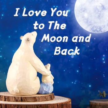 AIDLNS Dad and Daughter Son Figurine, Polar Bear Figurine Keepsake Father s Day Gift for Daddy, Mom and Daughter Son Figurines Birthday Anniversary (I Love You to The Moon and Back)