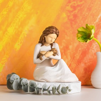 AIDLNS Girl and Dog Figurines Gift, Hand Sculpture Pet Loss of Dog Puppy Birthday for Dog Lovers