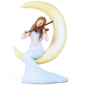 Creative Violinist Moon Figurine, Hand-Painted Collectible Sculpture for Home Decor, Inspirational Crescent Moon Lady Gift for Music Lovers, Perfect for Birthdays, Christmas, and Special Occasions