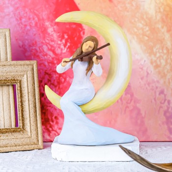 Creative Violinist Moon Figurine, Hand-Painted Collectible Sculpture for Home Decor, Inspirational Crescent Moon Lady Gift for Music Lovers, Perfect for Birthdays, Christmas, and Special Occasions