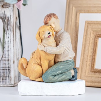 AIDLNS Boy and Puppy Dog Figurine, Memorial Friendship Collectible Hand Sculpted Loss of Dog Gifts, Father S Day Gift for Man (Joyful Friendship)