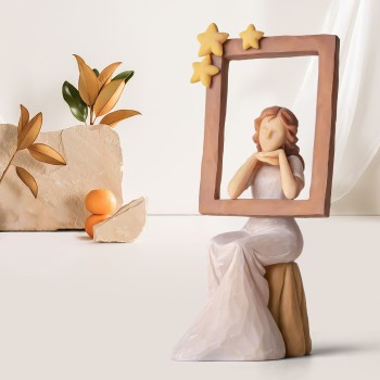 AIDLNS Elegant Women Figurine, Sitting Girl Statue Hand-Painted Sculpted Memorial Figure, Retirement Gift for Woman, Unique Gift for Birthday, Valentine Day, Mother's Day Home Decoration