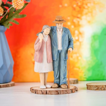 Husband and Wife Elderly Figurine, Couple Collectible Figure for Home Decoration, Sculpted Hand-Painted Figures Anniversary Wedding Valentine's Day Gift for Mom Grandmas (Around You)