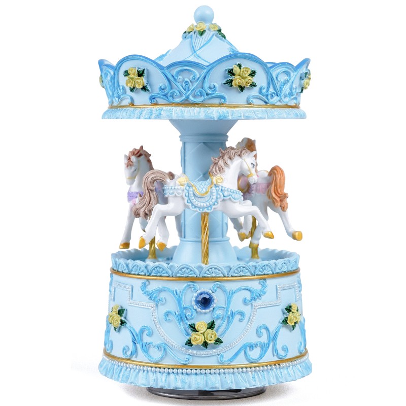 Elegant Blue Carousel Music Box,Handcrafted Rotating Horses & Floral Details Musical Figurine, for Birthdays,Christmas,Valentine's Day,Birthday,Home Décor,Plays You are My Sunshine Tune Elegant Blue Carousel Music Box,Handcrafted Rotating Horses & Floral Details Musical Figurine, for Birthdays,Christmas,Valentine's Day,Birthday,Home Décor,Plays You are My Sunshine Tune