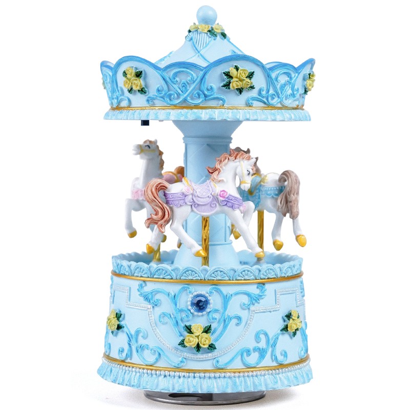 Elegant Blue Carousel Music Box,Handcrafted Rotating Horses & Floral Details Musical Figurine, for Birthdays,Christmas,Valentine's Day,Birthday,Home Décor,Plays You are My Sunshine Tune Elegant Blue Carousel Music Box,Handcrafted Rotating Horses & Floral Details Musical Figurine, for Birthdays,Christmas,Valentine's Day,Birthday,Home Décor,Plays You are My Sunshine Tune