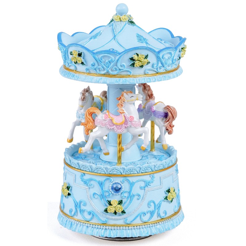 Elegant Blue Carousel Music Box,Handcrafted Rotating Horses & Floral Details Musical Figurine, for Birthdays,Christmas,Valentine's Day,Birthday,Home Décor,Plays You are My Sunshine Tune Elegant Blue Carousel Music Box,Handcrafted Rotating Horses & Floral Details Musical Figurine, for Birthdays,Christmas,Valentine's Day,Birthday,Home Décor,Plays You are My Sunshine Tune