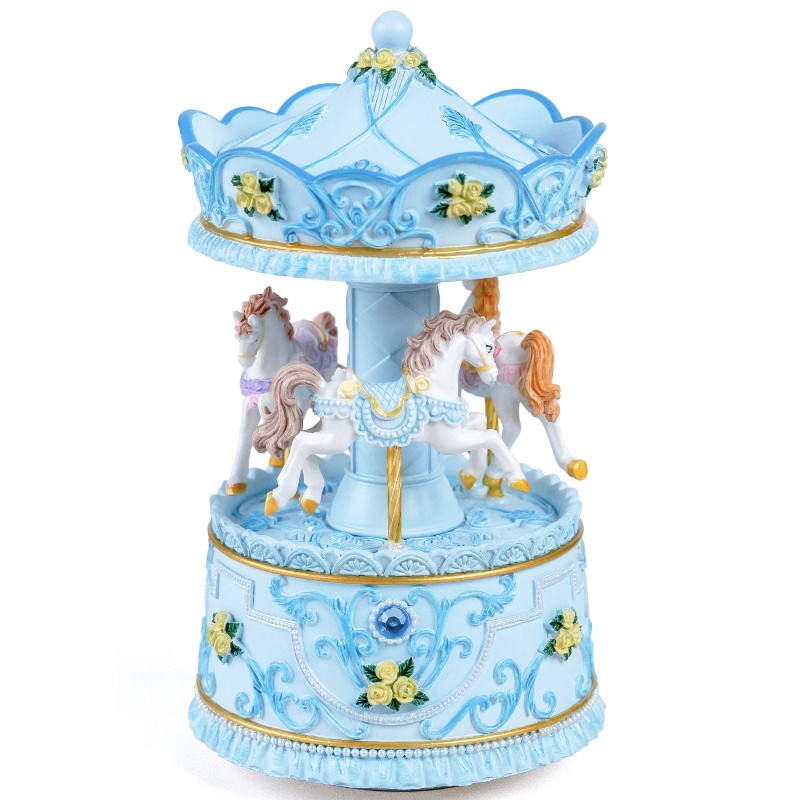 Elegant Blue Carousel Music Box,Handcrafted Rotating Horses & Floral Details Musical Figurine, for Birthdays,Christmas,Valentine's Day,Birthday,Home Décor,Plays You are My Sunshine Tune Elegant Blue Carousel Music Box,Handcrafted Rotating Horses & Floral Details Musical Figurine, for Birthdays,Christmas,Valentine's Day,Birthday,Home Décor,Plays You are My Sunshine Tune