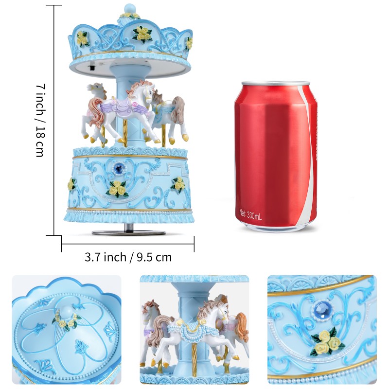 Elegant Blue Carousel Music Box,Handcrafted Rotating Horses & Floral Details Musical Figurine, for Birthdays,Christmas,Valentine's Day,Birthday,Home Décor,Plays You are My Sunshine Tune Elegant Blue Carousel Music Box,Handcrafted Rotating Horses & Floral Details Musical Figurine, for Birthdays,Christmas,Valentine's Day,Birthday,Home Décor,Plays You are My Sunshine Tune