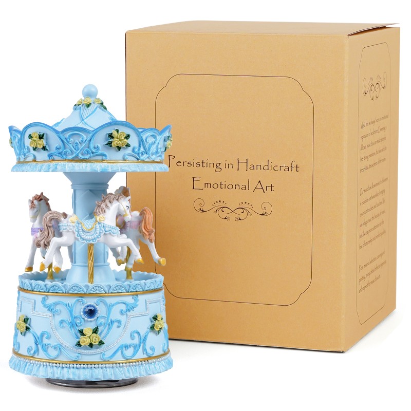 Elegant Blue Carousel Music Box,Handcrafted Rotating Horses & Floral Details Musical Figurine, for Birthdays,Christmas,Valentine's Day,Birthday,Home Décor,Plays You are My Sunshine Tune Elegant Blue Carousel Music Box,Handcrafted Rotating Horses & Floral Details Musical Figurine, for Birthdays,Christmas,Valentine's Day,Birthday,Home Décor,Plays You are My Sunshine Tune