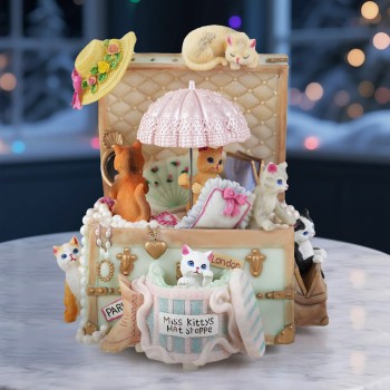 Cat Music Box Gift for Girls, Cute Wind Up Keepsake for Daughter Wife Girlfriend Sister Granddaughter, Lovely Birthday Christmas Friendship Gifts Play Castle in the Sky
