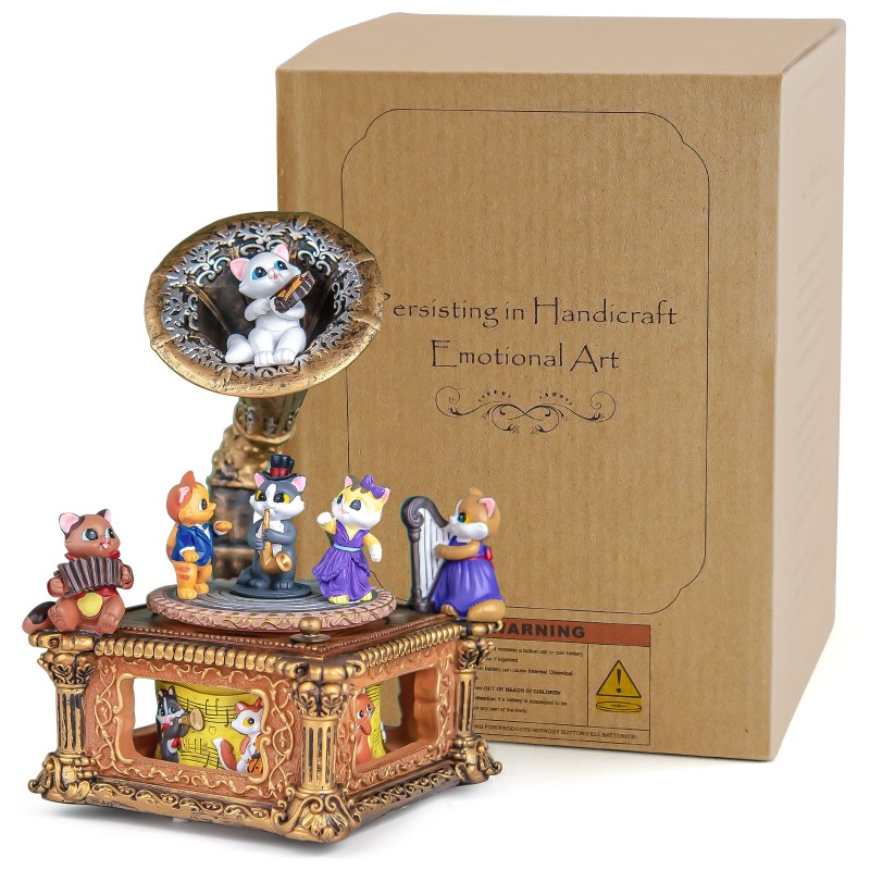 Vintage Gramophone Remote Control Music Box, Birthday Anniversary for Mom Grandma Women Cat Lover, Cute Cat Figurine Musical Box Play 64 Melodies Vintage Gramophone Remote Control Music Box, Birthday Anniversary for Mom Grandma Women Cat Lover, Cute Cat Figurine Musical Box Play 64 Melodies