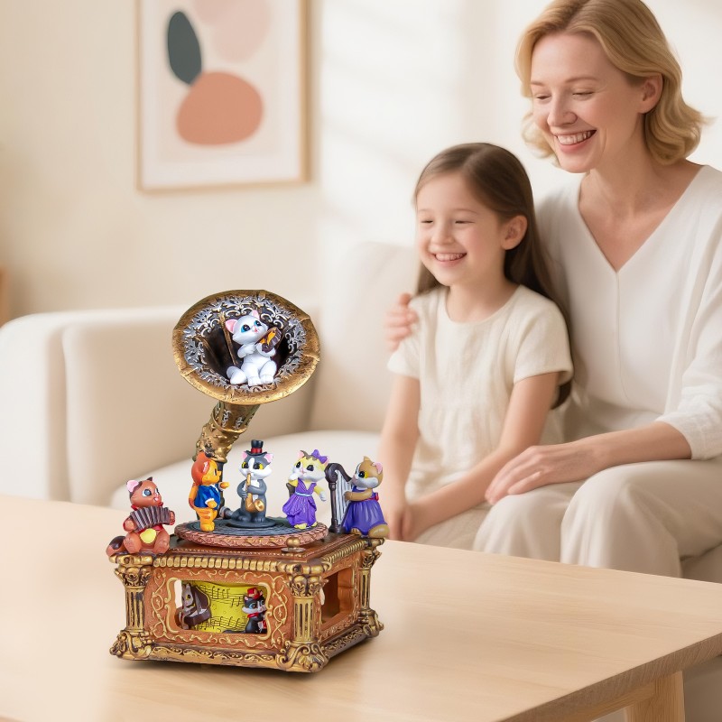 Vintage Gramophone Remote Control Music Box, Birthday Anniversary for Mom Grandma Women Cat Lover, Cute Cat Figurine Musical Box Play 64 Melodies Vintage Gramophone Remote Control Music Box, Birthday Anniversary for Mom Grandma Women Cat Lover, Cute Cat Figurine Musical Box Play 64 Melodies