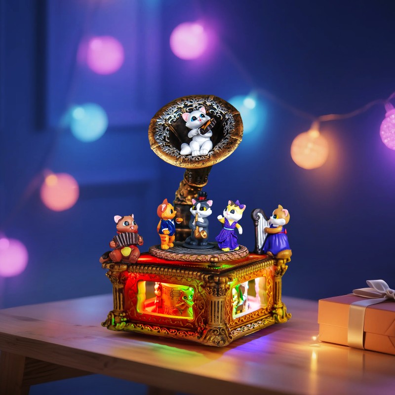 Vintage Gramophone Remote Control Music Box, Birthday Anniversary for Mom Grandma Women Cat Lover, Cute Cat Figurine Musical Box Play 64 Melodies Vintage Gramophone Remote Control Music Box, Birthday Anniversary for Mom Grandma Women Cat Lover, Cute Cat Figurine Musical Box Play 64 Melodies